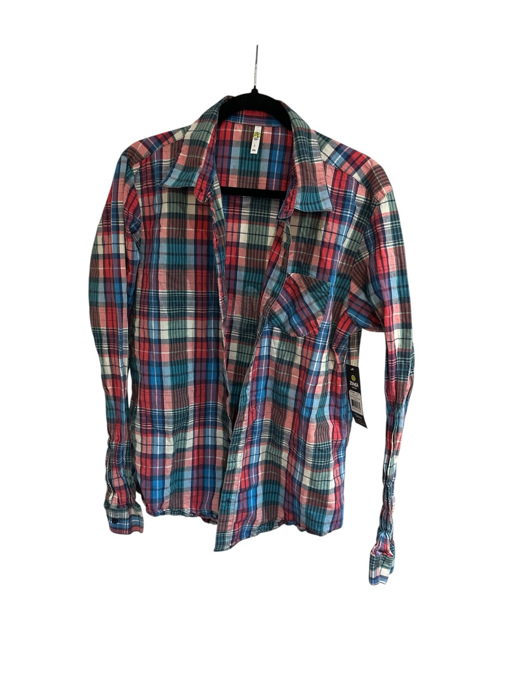Zumba Fitness Multicolor Plaid Button Shirt — wrap around waist